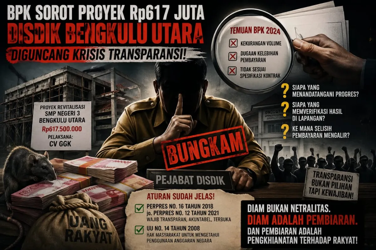 BPK Temukan Kekurangan Volume pada Revitalisasi SMPN 3 Bengkulu Utara Rp617,5 Juta, Disdik Diminta Transparan