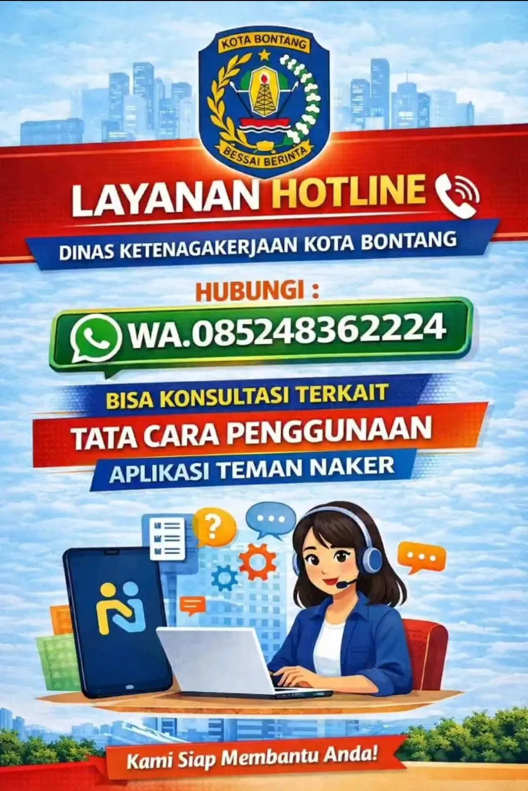 Disnaker Bontang Buka Hotline WhatsApp untuk Pendampingan Aplikasi Teman Naker