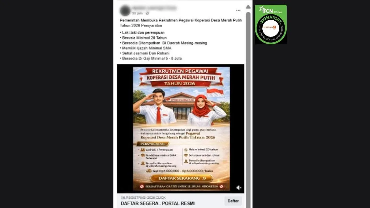 Cek Fakta: Link Rekrutmen Pegawai Koperasi Desa Merah Putih 2026 yang Beredar Tidak Benar, Ini Situs Resminya