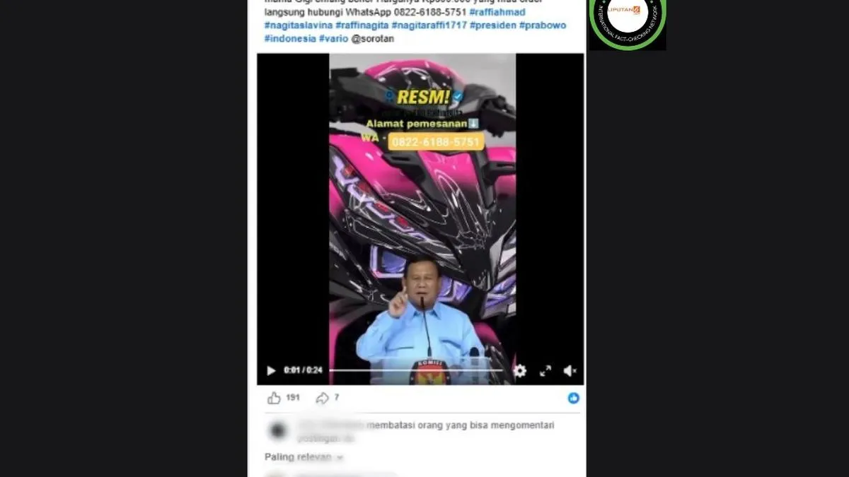Cek Fakta: Video Prabowo Disebut Umumkan Promo Motor Rp600 Ribu, Hasil Penelusuran Tidak Benar