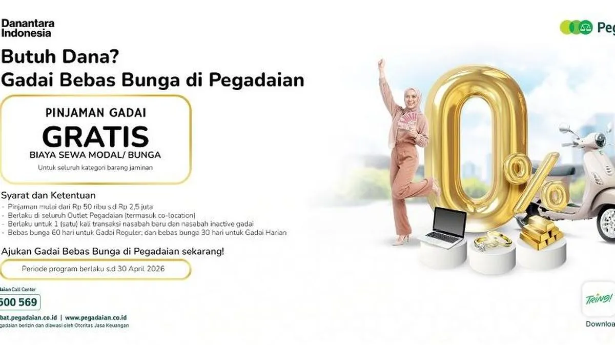 Pegadaian Luncurkan Kembali Program Gadai Bebas Bunga dan Bebas Mu’nah hingga 30 April 2026