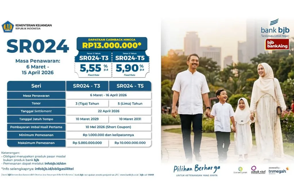 bank bjb Buka Penawaran SBN Ritel Syariah SR024, Kupon Tetap hingga 5,90 Persen