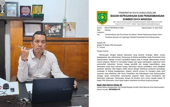 BKPSDM Subulussalam Tegaskan Surat Mutasi ASN yang Beredar di WhatsApp Adalah Palsu