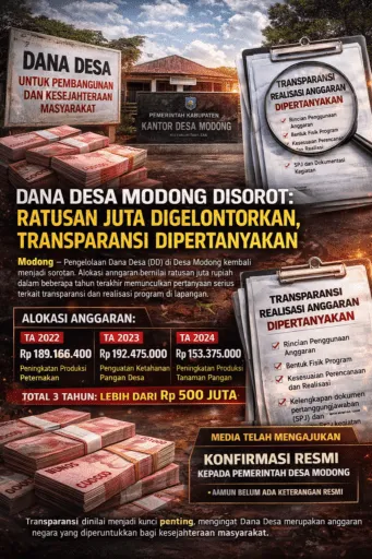 Pengelolaan Dana Desa Modong Disorot, Transparansi Realisasi Program Dipertanyakan