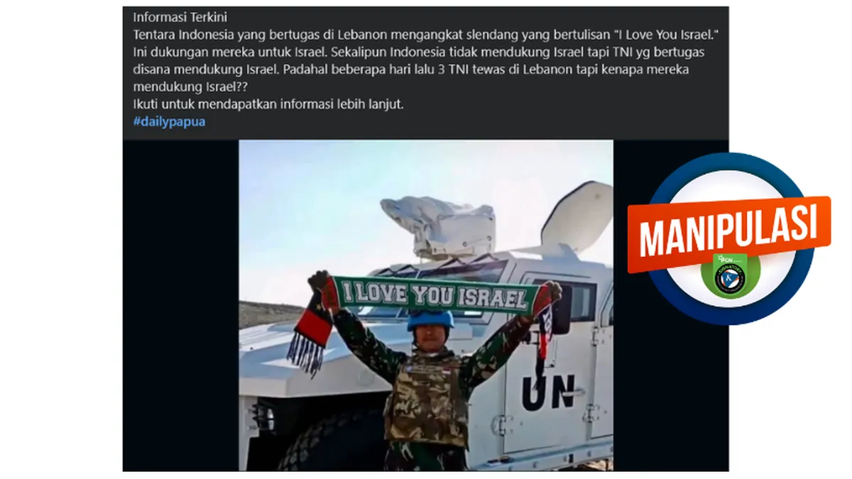 Hoaks Foto Prajurit TNI Bentangkan Syal Bertuliskan “I Love You Israel”, Ternyata Hasil Manipulasi