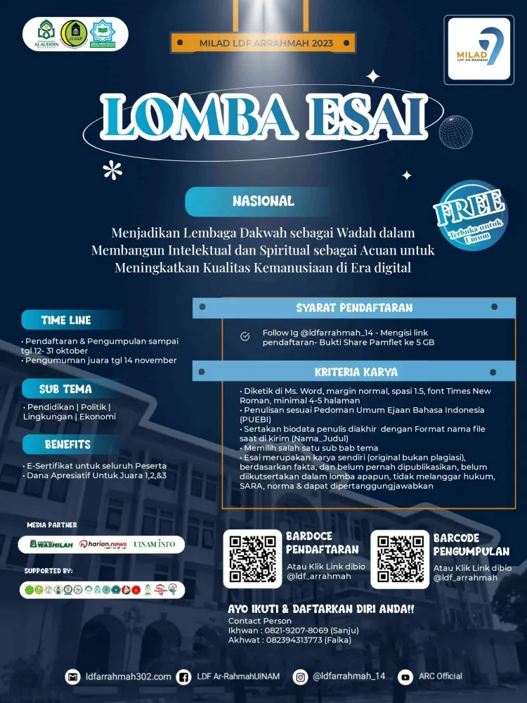 LDF Ar-Rahmah UIN Alauddin Makassar Gelar Lomba Esai Nasional Gratis di Milad ke-9