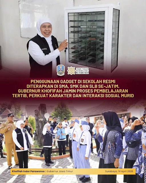 Jawa Timur Berlakukan Pembatasan Gadget di SMA/SMK/SLB, Khofifah Tekankan Penguatan Karakter Murid