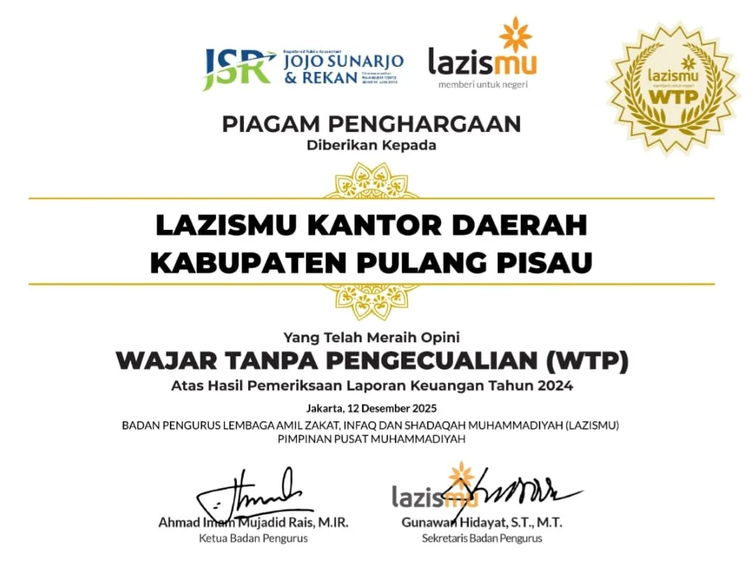 Lazismu Pulang Pisau Raih Opini WTP atas Audit Laporan Keuangan 2024