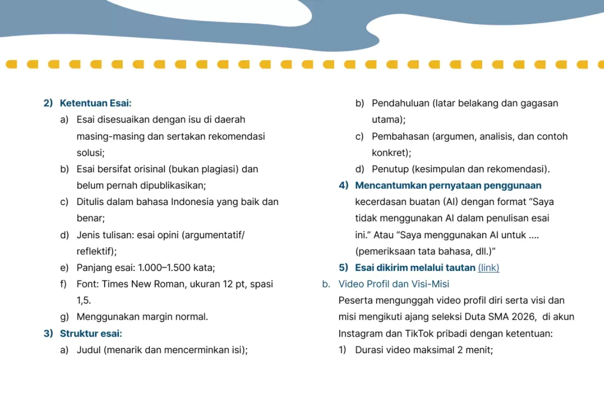 Pendaftaran Duta SMA 2026 Dibuka, Siswa Ditantang Adu Gagasan Lewat Esai dan Video