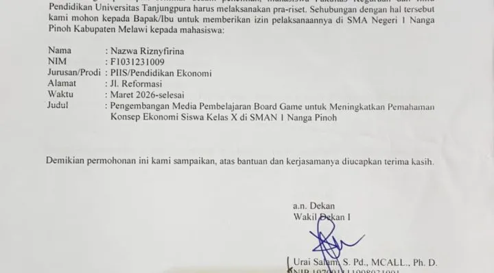 Mahasiswi UNTAN Kembangkan Media Pembelajaran Board Game untuk Pelajaran Ekonomi di SMAN 1 Nanga Pinoh