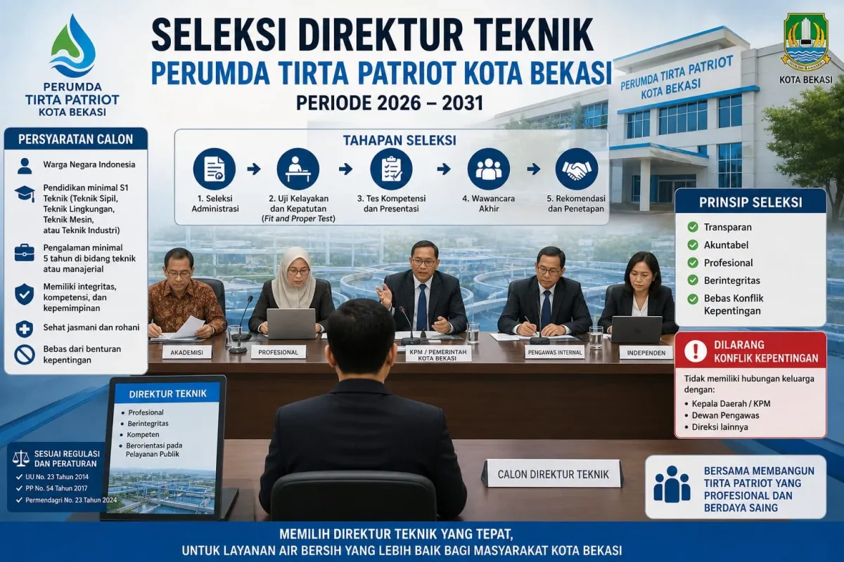 Rekrutmen Direktur Teknik Perumda Tirta Patriot Periode 2026–2031 Disorot, Wali Kota Bekasi Diminta Jaga Transparansi