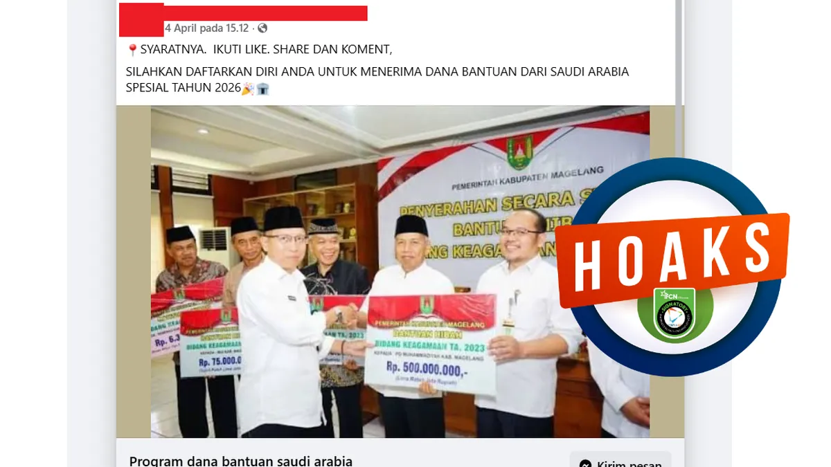 Hoaks Klaim Bantuan Dana dari Arab Saudi Beredar di Media Sosial, Foto Ternyata Dokumentasi Hibah Pemkab Magelang
