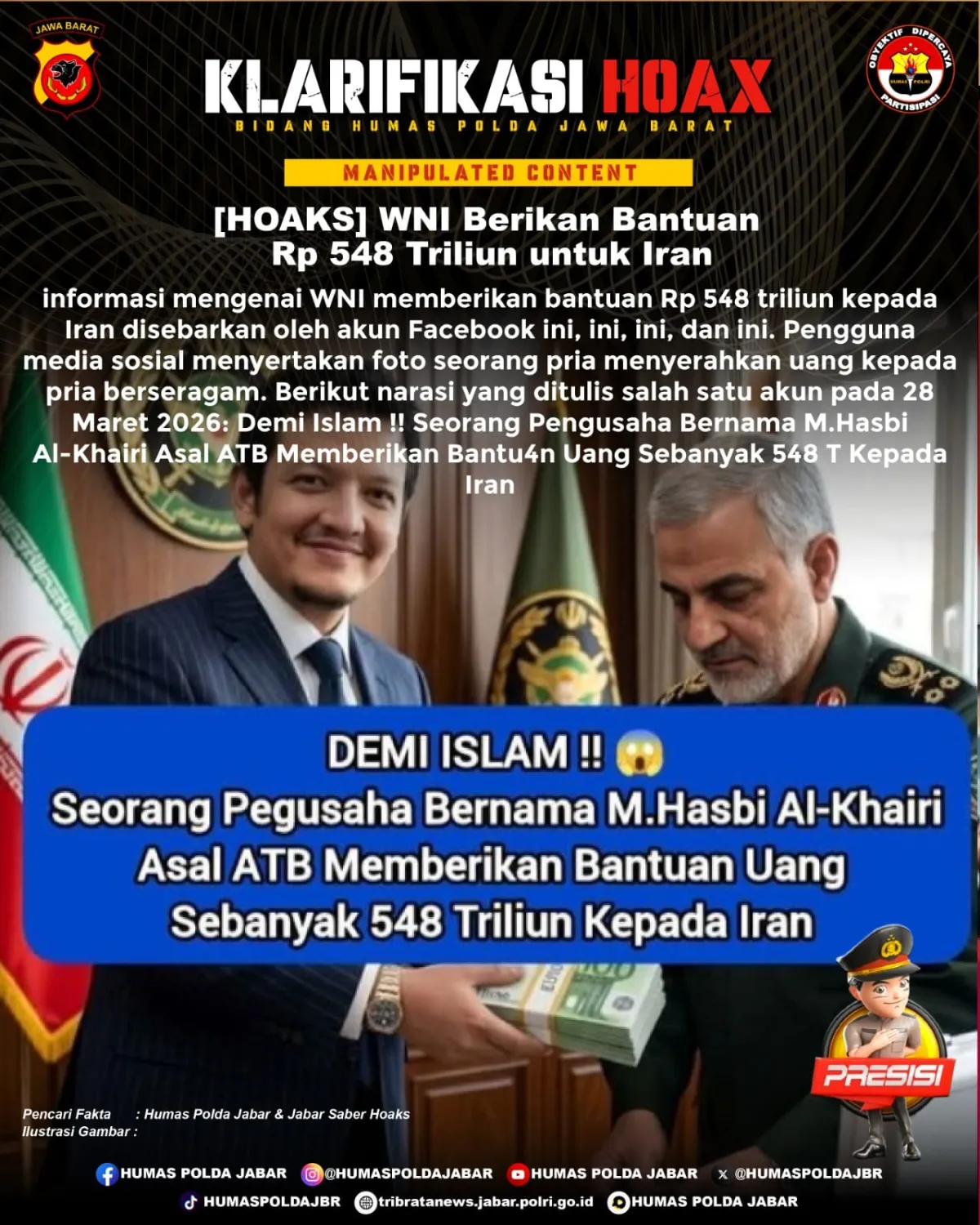 Cek Fakta: Klaim WNI Beri Bantuan Rp 548 Triliun untuk Iran Disebut Hoaks