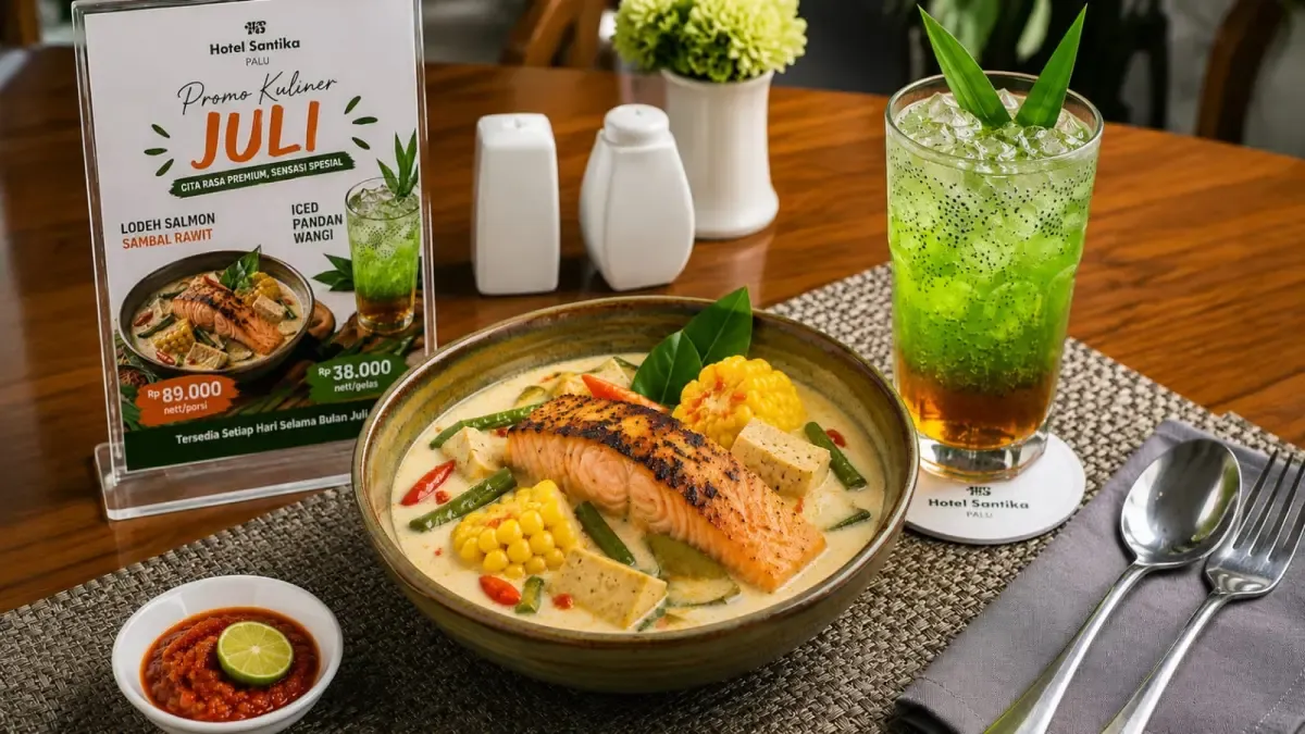 Hotel Santika Palu Hadirkan Promo Kuliner Juli 2026: Lodeh Salmon Sambal Rawit dan Iced Pandan Wangi