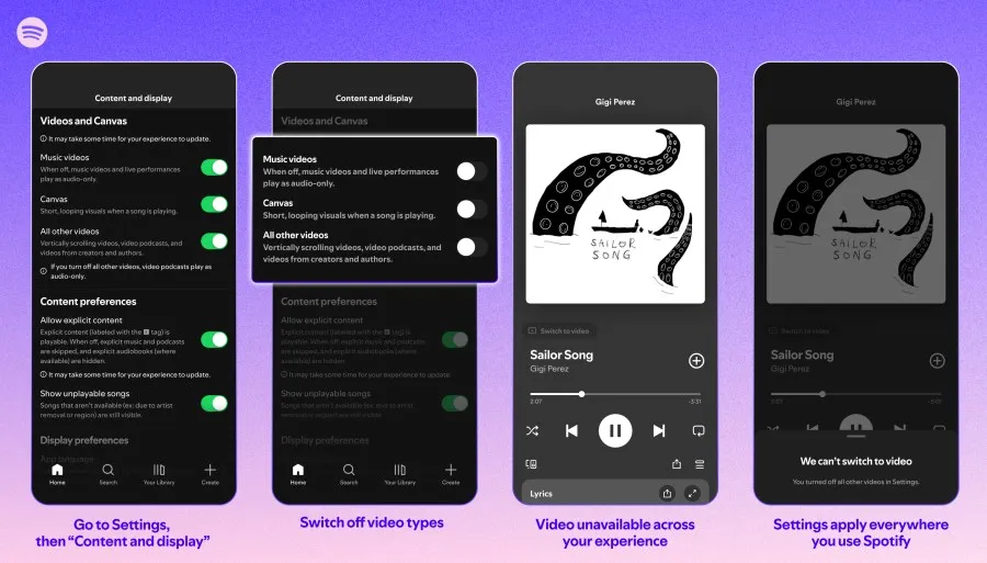 Spotify Tambahkan Opsi untuk Menonaktifkan Seluruh Konten Video di Aplikasi