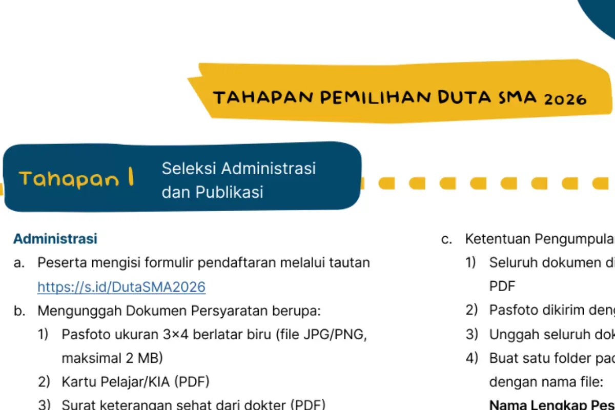Direktorat SMA Kemendikdasmen Buka Pendaftaran Program Duta SMA 2026, Seleksi Lewat Administrasi dan Esai Opini