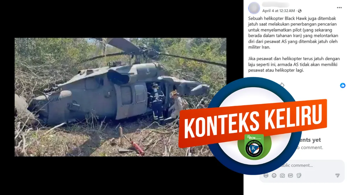 Hoaks Foto Helikopter Black Hawk AS Jatuh di Iran, Kejadian Sebenarnya Terjadi di Honduras