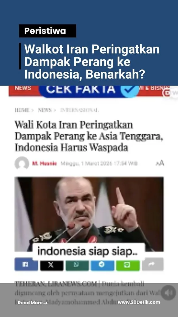 Cek Fakta: Klaim Walkot Iran Peringatkan Dampak Perang ke Indonesia Beredar di Media Sosial