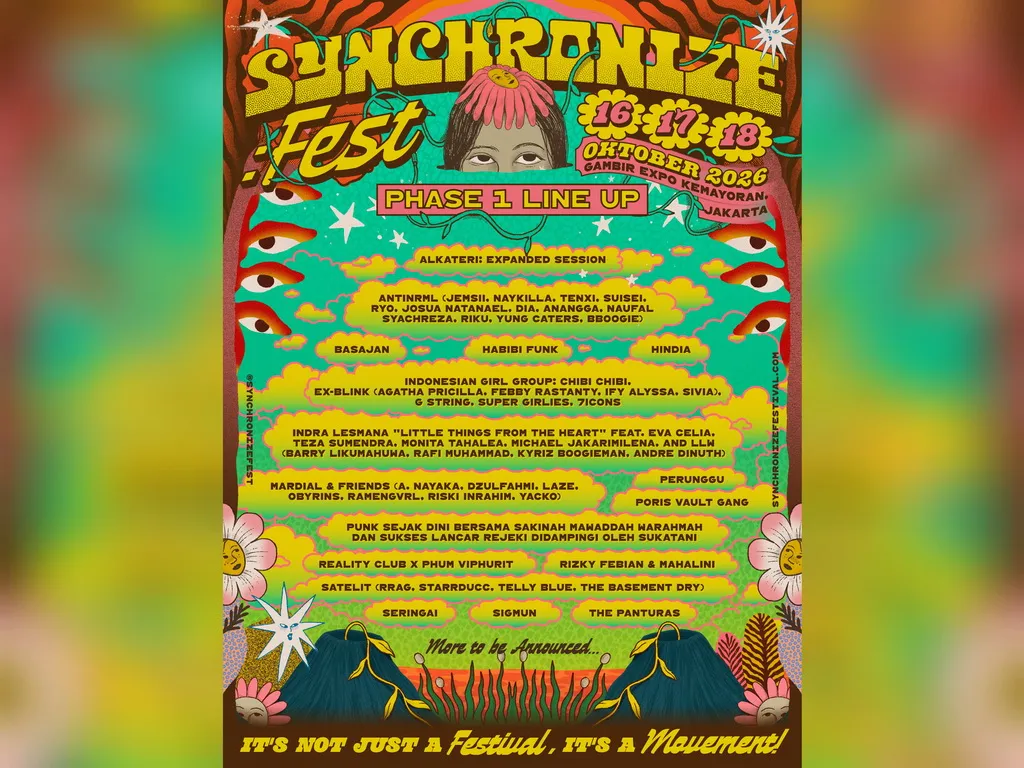 Synchronize Fest 2026 Rilis Line Up Fase 1, dari Hindia hingga Reality Club x Phum Viphurit