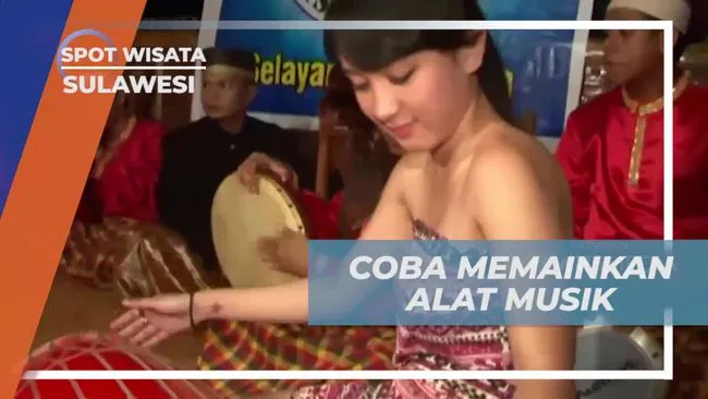 Cempaka Mencoba Memainkan Alat Musik Tradisional untuk Sambut Tamu di Sulawesi