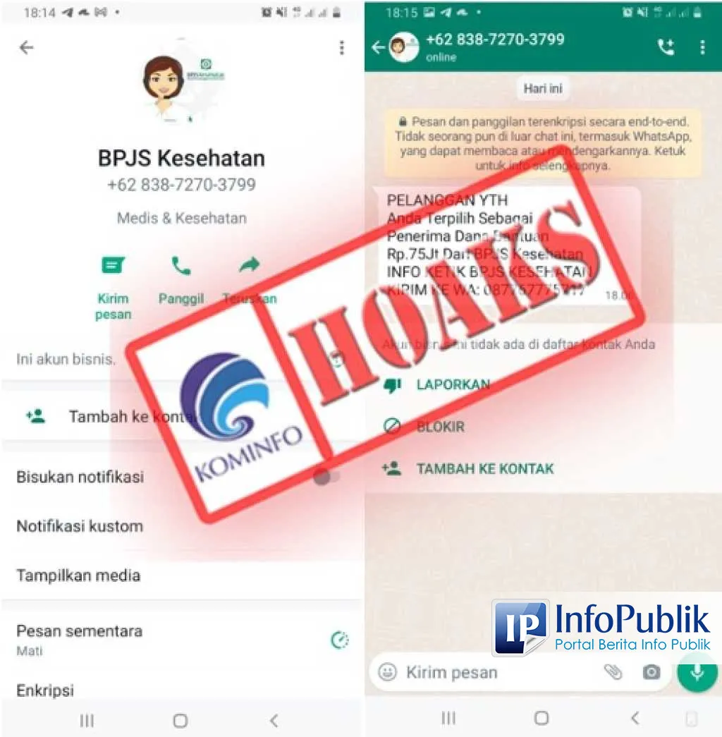 BPJS Kesehatan Tegaskan Tidak Ada Bantuan Rp75 Juta, Waspadai Pesan WhatsApp Mengatasnamakan BPJS