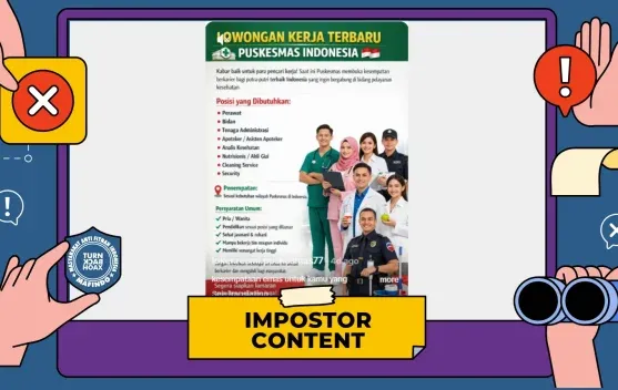 Tautan Lowongan Kerja Mengatasnamakan Puskesmas di TikTok Dinyatakan Hoaks