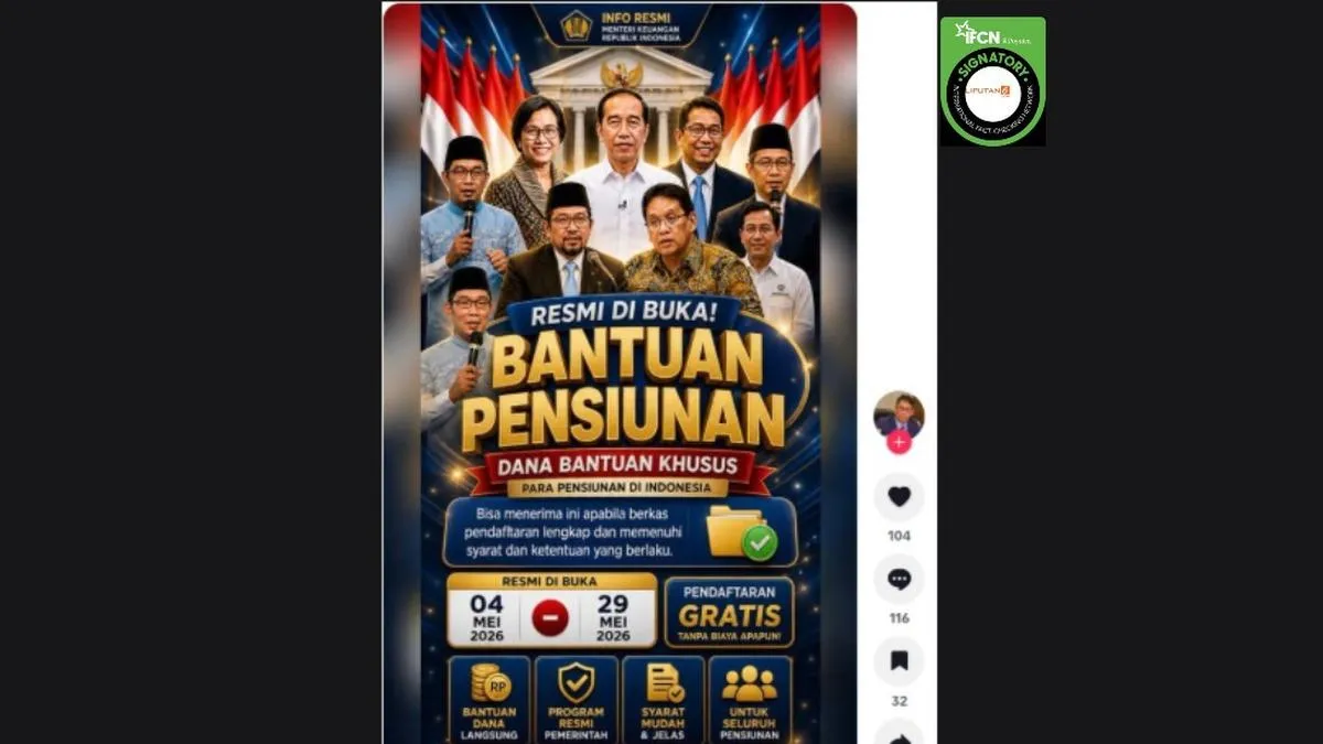 Cek Fakta: Klaim Bantuan Dana Khusus Pensiunan 4–29 Mei 2026 Disebut Hoaks