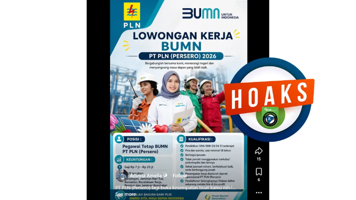 Hoaks Rekrutmen Pegawai Tetap PLN Periode 2026 Beredar di Media Sosial