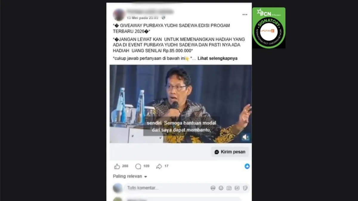 Cek Fakta: Video Purbaya Umumkan Giveaway Rp 85 Juta Tidak Benar