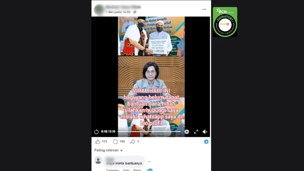 Cek Fakta: Klaim Video Sri Mulyani Umumkan Bantuan Dana Hibah Beredar di Media Sosial
