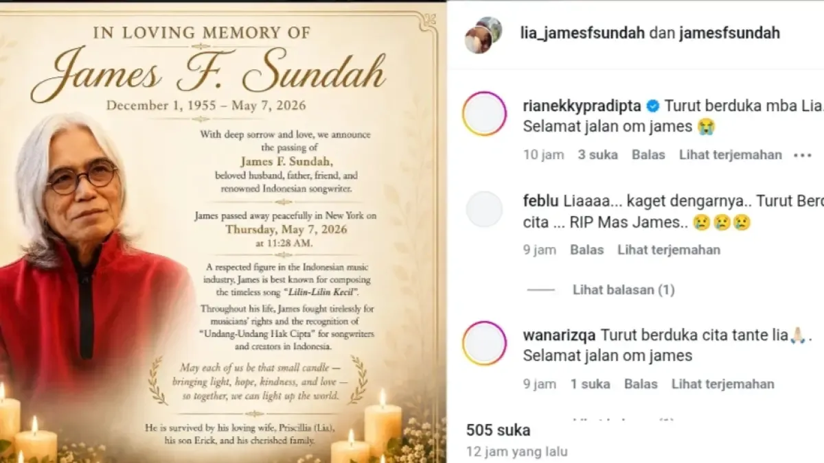 James F. Sundah Meninggal Dunia di New York, Komponis “Lilin-Lilin Kecil” Berpulang di Usia 70 Tahun
