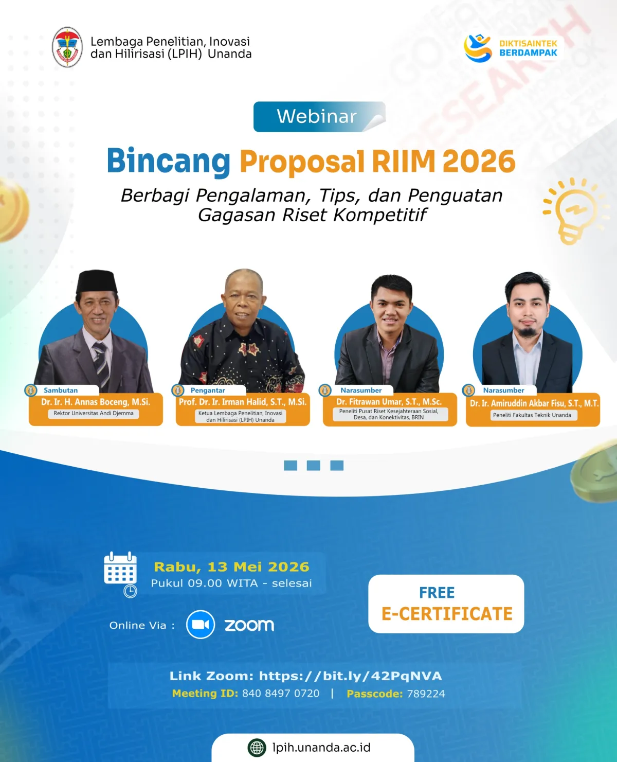 LPIH Universitas Andi Djemma Gelar Webinar “Bincang Proposal RIIM 2026”