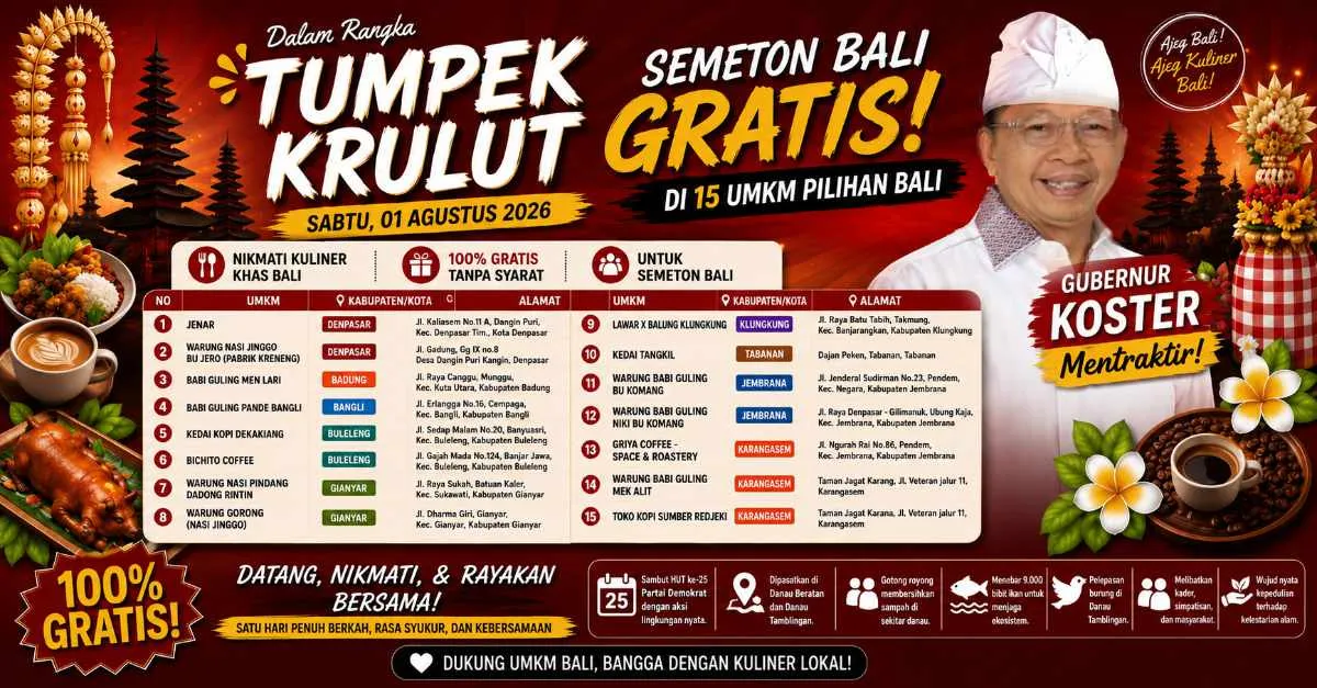 Tumpek Krulut, Gubernur Koster Traktir Warga Makan-Minuman Gratis di 15 UMKM Kuliner se-Bali