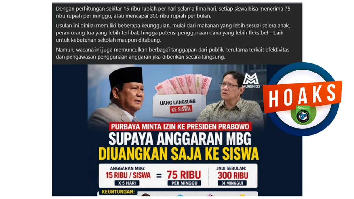 Hoaks soal MBG Diganti Uang Tunai Rp 300.000 per Siswa Kembali Beredar
