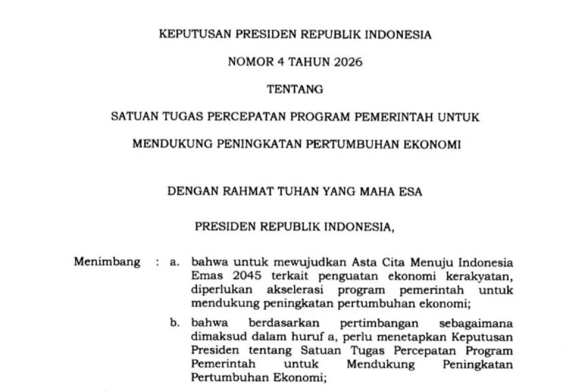 Presiden Prabowo Bentuk Satgas Percepatan Program Pemerintah untuk Dorong Pertumbuhan Ekonomi