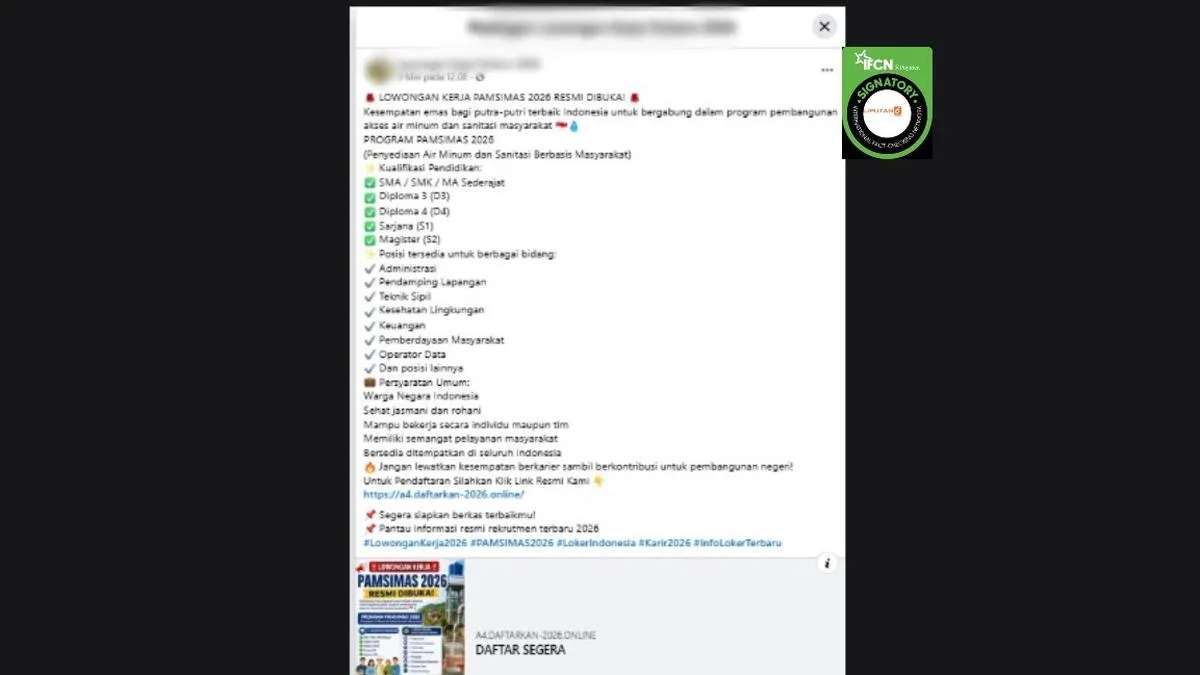 Tautan Pendaftaran Lowongan Kerja PAMSIMAS 2026 di Facebook Dipastikan Hoaks, Kementerian PU Minta Warga Waspada