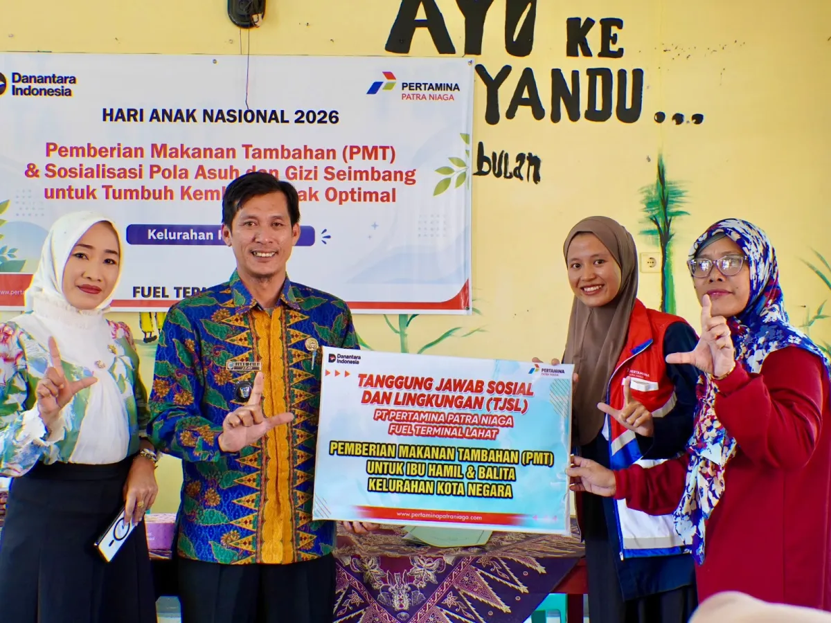Pertamina Patra Niaga Sumbagsel Salurkan PMT dan Edukasi Gizi di Posyandu Kelurahan Kota Negara, Lahat