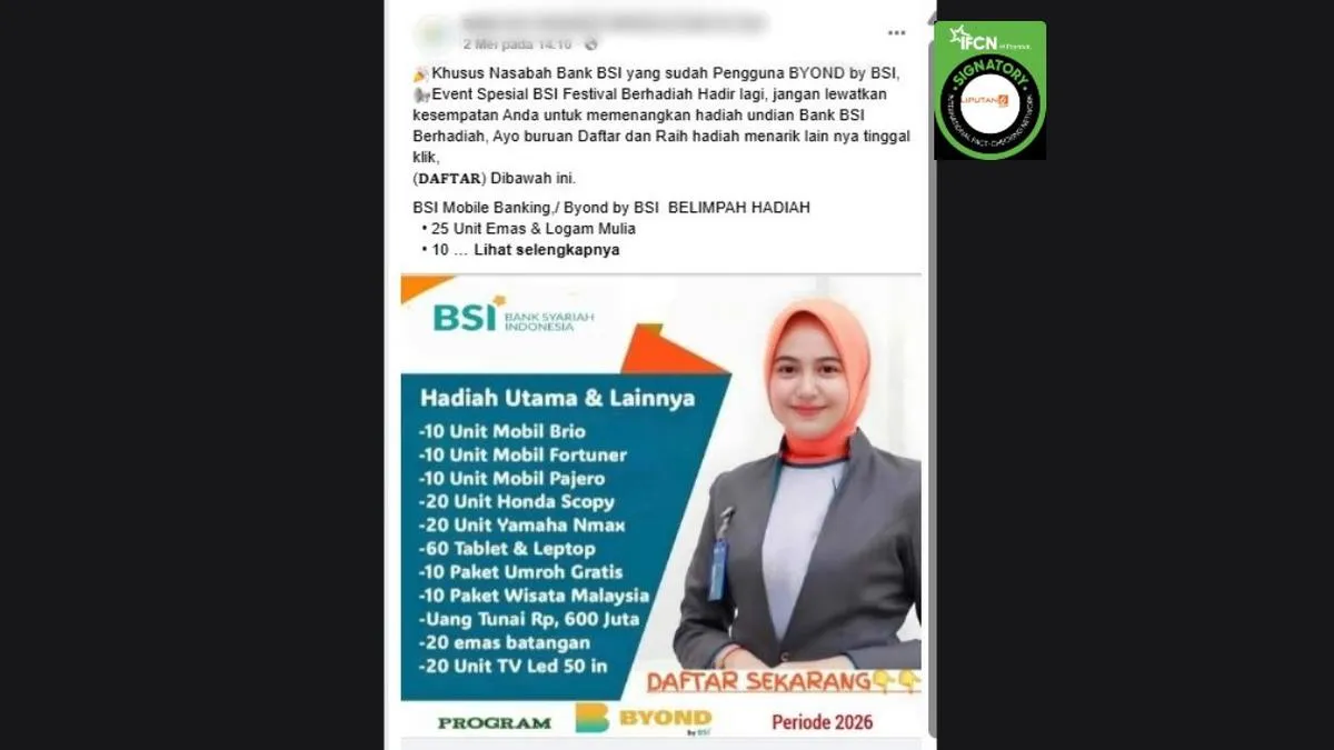 Hoaks Undian Berhadiah Mengatasnamakan Bank Marak di Media Sosial, Warga Diminta Waspada