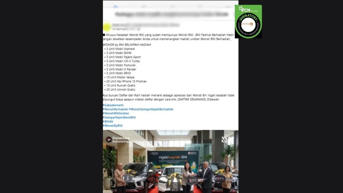 Cek Fakta: Klaim Link Pendaftaran Undian Berhadiah Wondr BNI yang Beredar di Facebook Tidak Benar