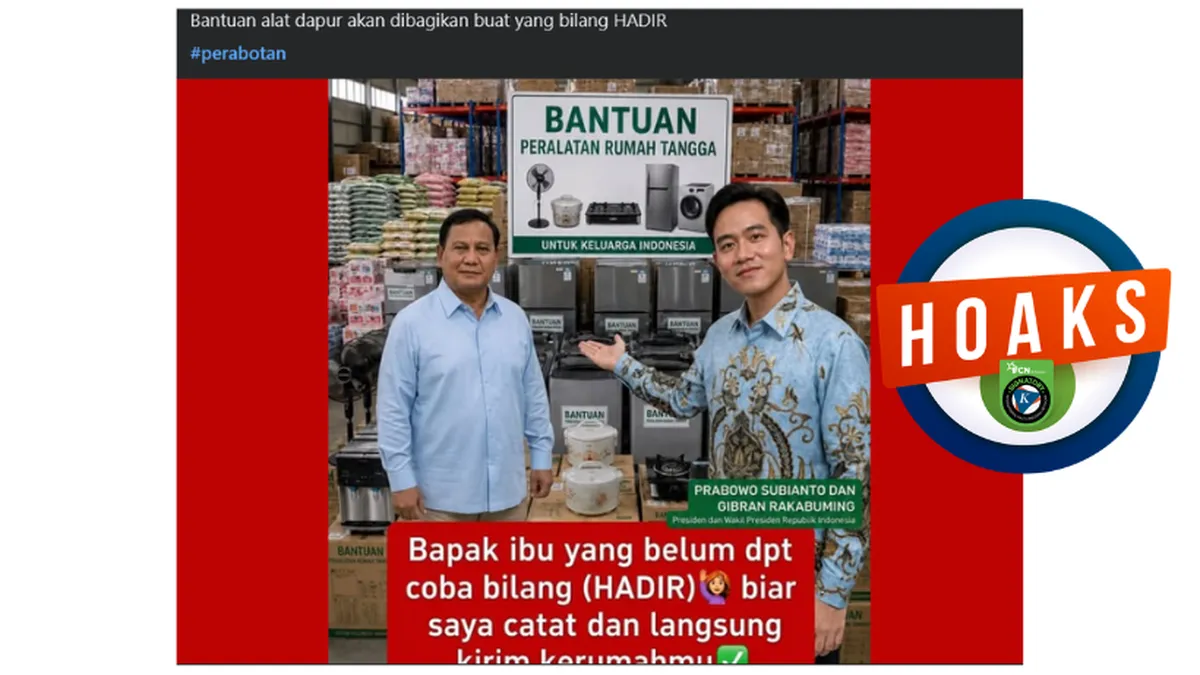 Hoaks Klaim Prabowo-Gibran Bagikan Peralatan Dapur Beredar di Media Sosial