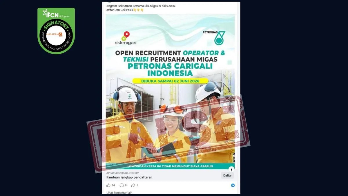 Cek Fakta: Link Pendaftaran Rekrutmen Bersama SKK Migas dan Petronas Carigali Indonesia Tidak Benar