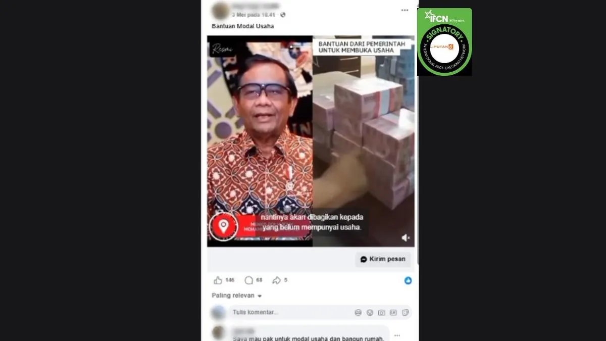 Cek Fakta: Video Mahfud Md Umumkan Bantuan Modal Usaha dari Rampasan Aset Koruptor Tidak Benar