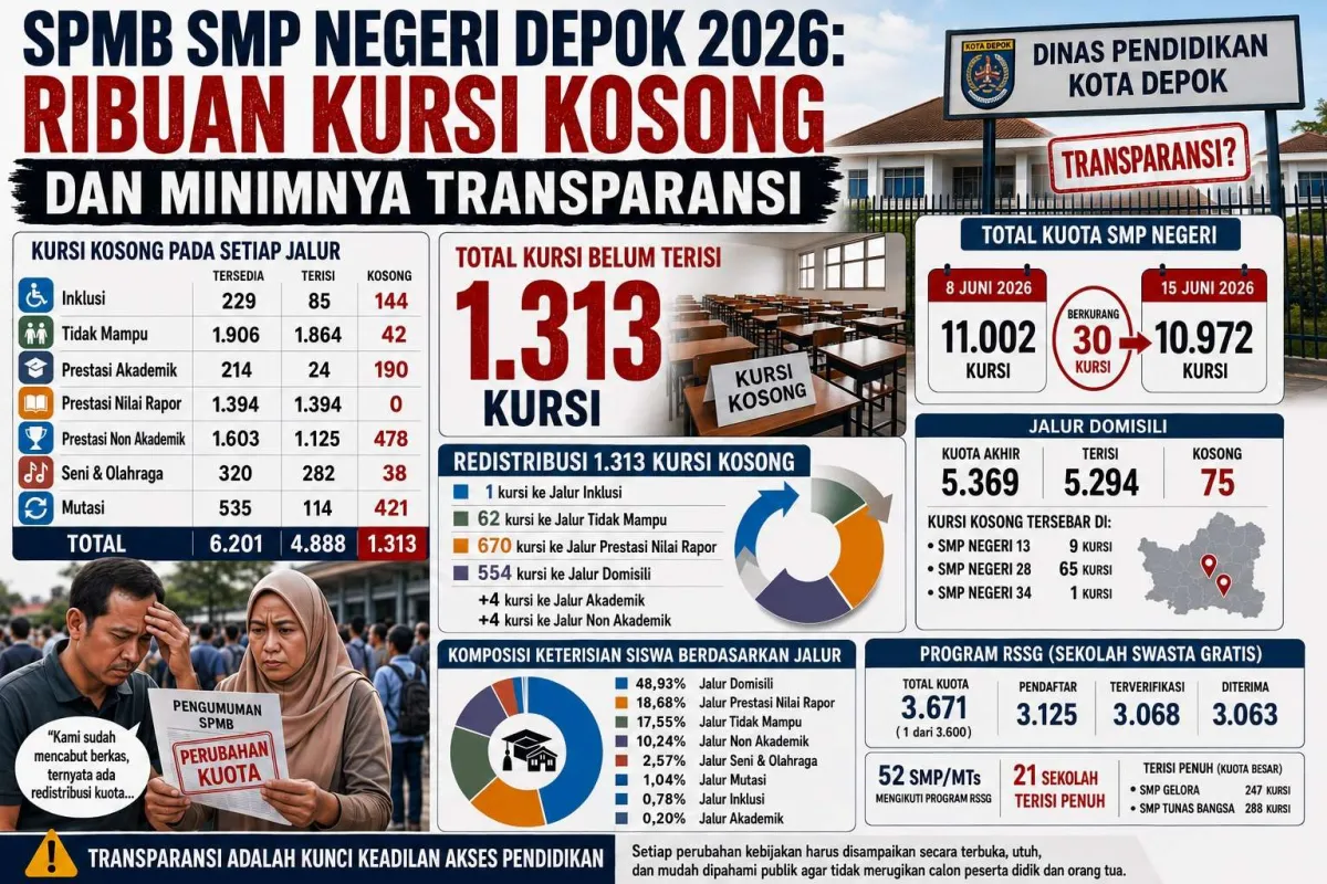 SPMB SMP Negeri Depok 2026: Ribuan Kursi Sempat Kosong, Perubahan Kuota dan Redistribusi Dipersoalkan
