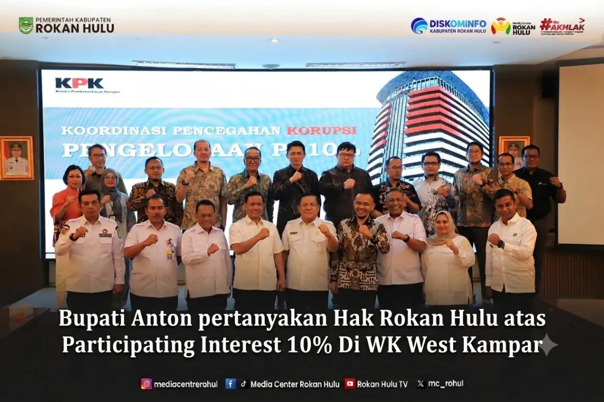 KPK dan Pemprov Riau Bahas Transparansi PI 10 Persen Blok Migas, Bupati Rohul Soroti WK West Kampar