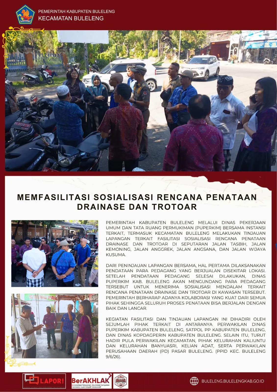 Pemkab Buleleng Tinjau Lokasi Penataan Drainase dan Trotoar di Sejumlah Ruas Jalan