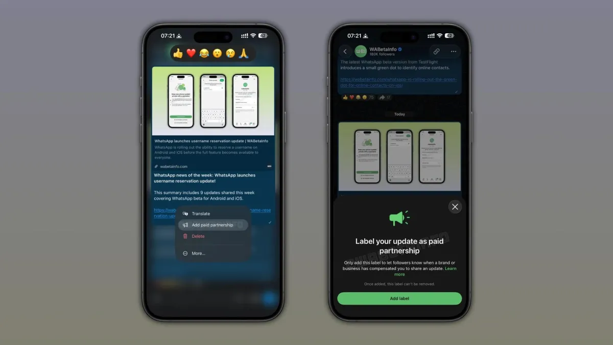 WhatsApp Mulai Uji Label Paid Partnership untuk Unggahan Bersponsor di Channel