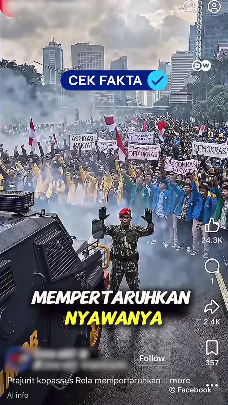 Cek Fakta: Video Kopassus Halangi Brimob Demi Mahasiswa Ternyata Buatan AI
