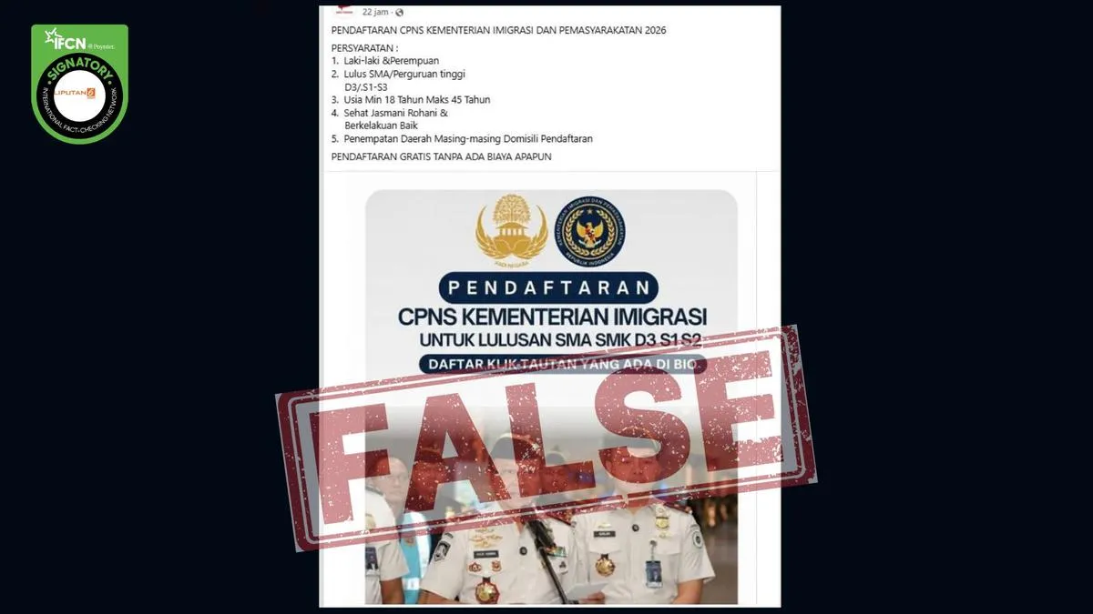 Cek Fakta: Tautan Pendaftaran CPNS Kementerian Imigrasi 2026 untuk Lulusan SMA–S3 Disebut Tidak Benar