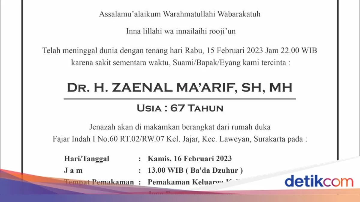 Mantan Wakil Ketua DPR RI Zaenal Ma’arif Meninggal Dunia, PPP Sampaikan Duka