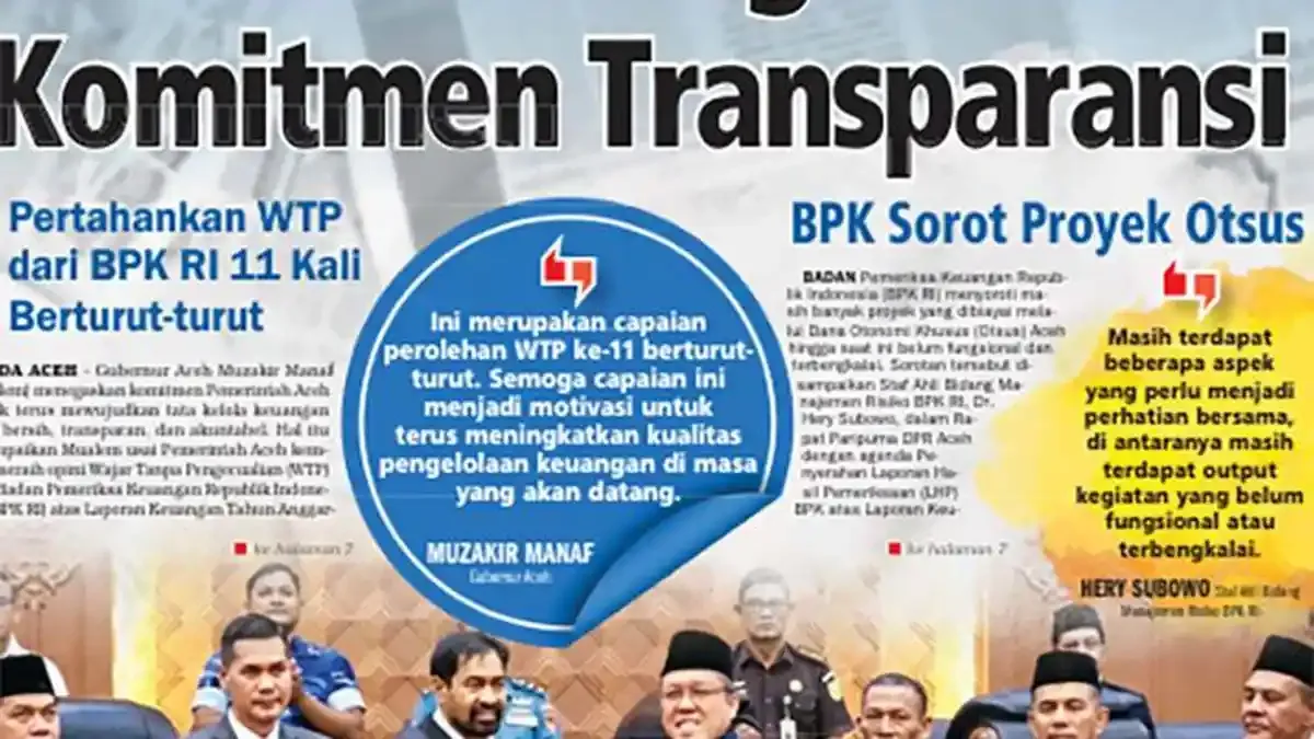 Aceh Raih Opini WTP ke-11 Beruntun, BPK Tekankan Utang Belanja dan Proyek Otsus yang Belum Fungsional